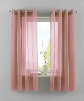 Комплект из 2 штор на люверсах ВxШ 175x140 см, синий, бирюзовый, прозрачный «Basel», штора с свинцовой лентой, 20332TR2 Astek, розовый