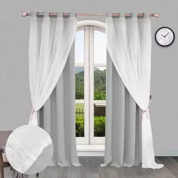 Комплект из 2 штор, непрозрачные люверсы, двухслойные, плотные шторы, узор полая звезда, градиент фиолетовый, Ш 132 х В 160 см, спальня, гостиная easy home, серый