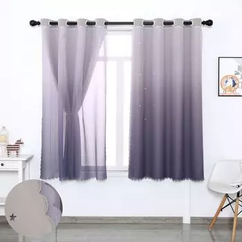 Комплект из 2 штор, непрозрачные люверсы, двухслойные, плотные шторы, узор полая звезда, градиентный розовый, Ш 132 х В 160 см, спальня, гостиная easy home, фиолетовый