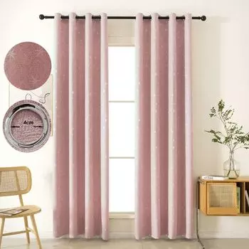 Комплект из 2 штор, непрозрачные люверсы, имитация льна, плотная штора, розовая, ширина 132 х высота 213 см, спальня, гостиная, детская комната easy home, розовый