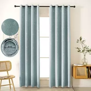 Комплект из 2 штор, непрозрачные люверсы, имитация льна, плотная штора, синяя, ширина 132 х высота 244 см, спальня, гостиная, детская комната easy home, синий