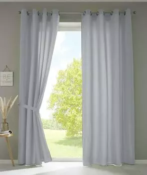 Комплект из 2 штор, петельки для шарфа «Берлин» ВxШ 245x140 см темно-серый непрозрачный микросатин полупрозрачный однотонный матовый, 20405N2 Astek