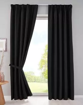 Комплект из 2 штор плотные непрозрачные "Нью-Йорк" потайные петли черные В х Ш 245х140 см термошторы плотные звукопоглощающие рюши на ленте подхваты, 202020610-2 Astek, черный