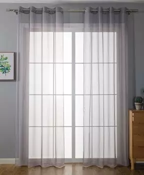 Комплект из 2 штор с люверсами, комплект прозрачных штор, гостиная, занавеска из вуали с люверсами, отделка свинцовой лентой, В x Ш 145 x 140 см, серый, 203322 Astek