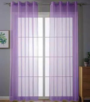 Комплект из 2 штор с люверсами, комплект прозрачных штор для гостиной, занавеска из вуали с люверсами, свинцовая лента, В x Ш 175 x 140 см, черный, 203322 Astek, фиолетовый