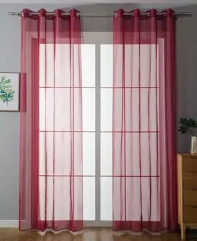 Комплект из 2 штор с люверсами, комплект прозрачных штор, гостиная, занавеска из вуали с люверсами, отделка свинцовой лентой, В x Ш, 245 x 140 см, светло-розовый, 203322 Astek, бордовый