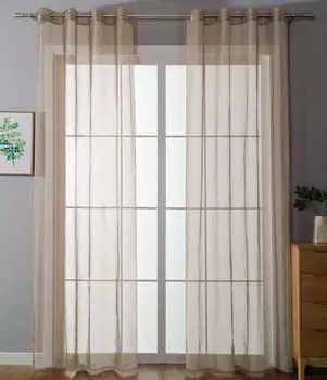 Комплект из 2 штор с люверсами, прозрачная штора «uni» В x Ш 225 x 140 см, коричневые магазины, люверсы, отделка свинцовой лентой, гостиная, 20332-cn2 Astek, бежевый