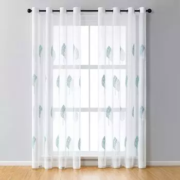 Комплект из 2 штор-вуалей с вышивкой для гостиной, спальни, прозрачные шторы с люверсами, синие, 140 x 175 см Koheim