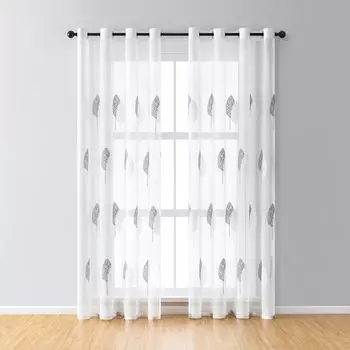 Комплект из 2 штор-вуалей с вышивкой для гостиной, спальни, прозрачные шторы с люверсами, синие, 140 x 145 см Koheim