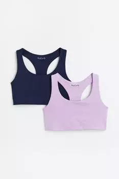 Комплект из 2 спортивных бюстгальтеров со средней поддержкой H&amp;M, светло-фиолетовый/темно-синий