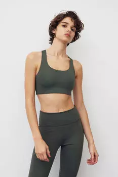 Комплект из 2 спортивных бюстгальтеров средней поддержки H&M, хаки