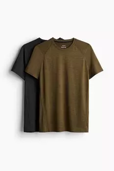 Комплект из 2 спортивных рубашек из материала drymove с облегающим силуэтом H&M, зеленый