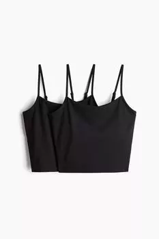 Комплект из 2 спортивных топов со встроенным бюстгальтером H&M, черный