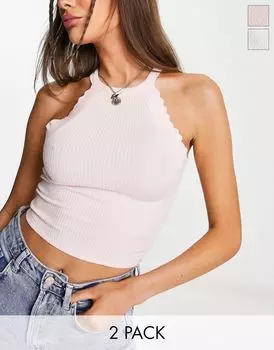 Комплект из 2 сумок Miss Selfridge с фестончатой каймой белого и розового цвета