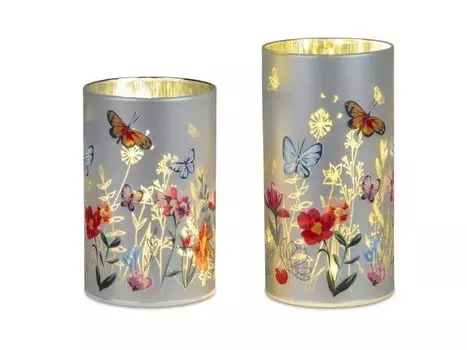 Комплект из 2 светодиодных настольных ламп FLOWER MEADOW цилиндр H. 14 + 17см серебро Formano F24