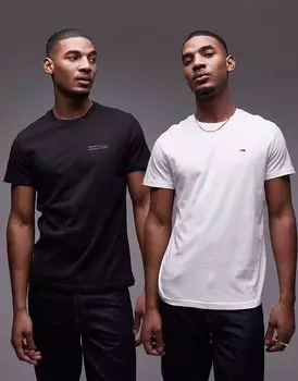 Комплект из 2 тонких футболок с логотипом Tommy Jeans черного/кремового цвета
