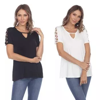 Комплект из 2 топов Essential с вырезом «капелька» WM Fashion, черный/белый