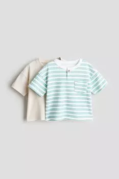 Комплект из 2 трикотажных рубашек в рубчик H&M, зеленый
