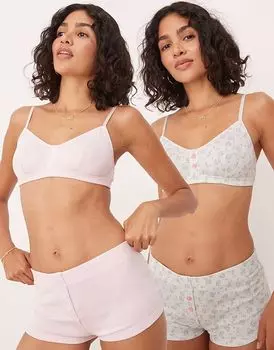 Комплект из 2 трусов-боксеров ASOS DESIGN с цветочным принтом и розовыми ажурными вставками