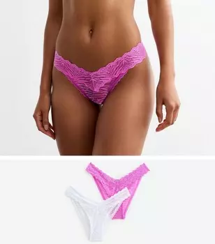 Комплект из 2 трусов-танга из зебрового кружева с V-образным вырезом New Look, ярко-розовый