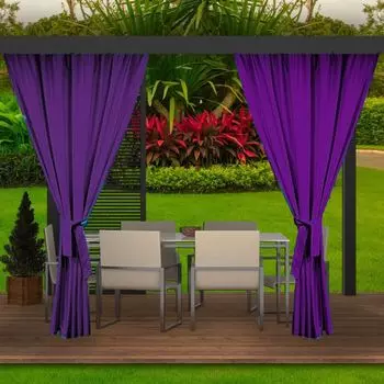 Комплект из 2 уличных штор. 155x200 Черная уличная штора, устойчивая к атмосферным воздействиям | Уличные шторы для патио, сада, веранды, беседки Setgarden, фиолетовый