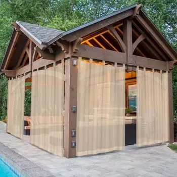 Комплект из 2 уличных штор с люверсами, ветрозащитный, водоотталкивающий, экран для конфиденциальности, защита от солнца, защита от ультрафиолета, 213 x 132 см, светло-серый lapamax, коричневый