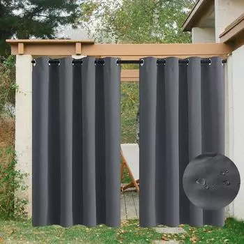 Комплект из 2 уличных штор (темно-серых, Ш 254 см x В 213 см), водонепроницаемых, с люверсами для патио, сада, беседки, беседки, очень широкая плотная штора, защита от солнца, защита от ультрафиолета Topchances, темно-серый