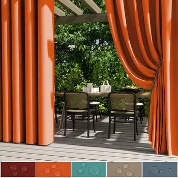 Комплект из 2 уличных штор, устойчивых к атмосферным воздействиям, водонепроницаемые люверсы, занавеска для патио, защита от солнца, защита от ветра, приватный экран, беседка, балкон, Ш 132 x В 243 см, серый easy home, оранжевый