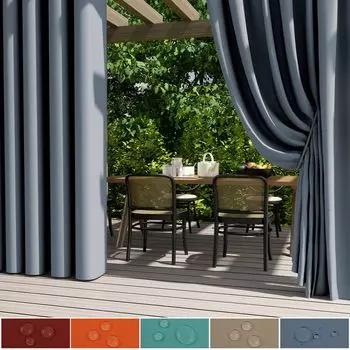 Комплект из 2 уличных штор, устойчивых к атмосферным воздействиям, водонепроницаемые люверсы, занавеска для патио, защита от солнца, защита от ветра, защитная перегородка, беседка, балкон, Ш 132 x В 274 см, красный easy home, серый