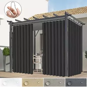 Комплект из 2 уличных штор, водонепроницаемые, полупрозрачные, балконная штора, люверсы, имитация льна, Ш132xВ213см, уличная штора, патио, павильон, двор, сад, бежевый easy home, темно-серый