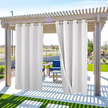 Комплект из 2 уличных штор, водонепроницаемых и ветрозащитных, с люверсами (сверху и снизу), затемняющей ширмой для крыльца, беседки, патио, тисненый узор, 132 x 275 см, белый Topchances
