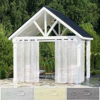 Комплект из 2 уличных штор, водонепроницаемых, полупрозрачных, балконная штора, съемные петли, ширина 132 х высота 213 см, уличная штора, белая, терраса, павильон, двор, сад easy home, белый