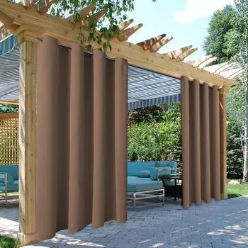 Комплект из 2 уличных штор, водонепроницаемых штор, непрозрачных штор, защиты от ультрафиолета, защитного экрана, коричневого цвета, 275 см Д x 132 см Ш Topchances, коричневый