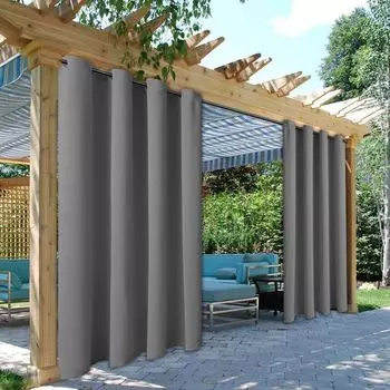 Комплект из 2 уличных штор, водонепроницаемых штор, непрозрачных штор, защиты от ультрафиолета, ширмы, бежевый, 275 см Д x 132 см Ш Topchances, темно-серый