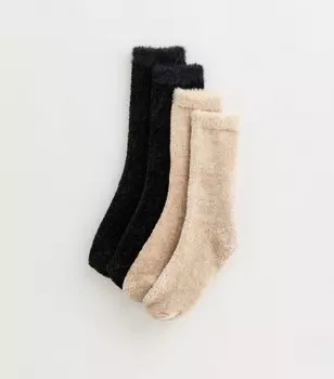 Комплект из 2 уютных разноцветных носков из синели New Look, черный