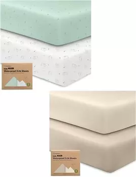 Комплект из 2 водонепроницаемых простыней для кроватки Keababies для мальчиков и девочек — простыни для кроватки нейтрального цвета