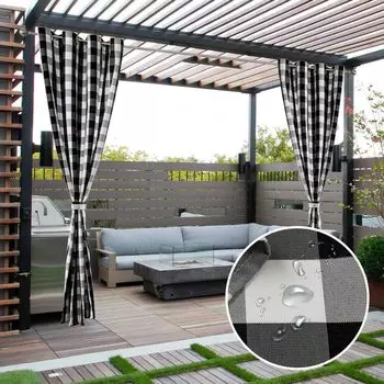 Комплект из 2 водонепроницаемых штор для улицы, с петлями, 2 наволочками и 2 липучками, черно-белая сетка, 52*94 дюйма ele eleoption, черный