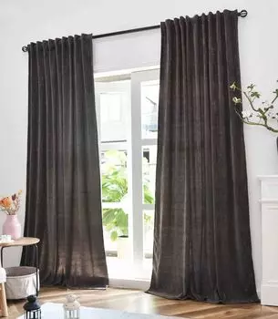 Комплект из 2 жаккардовых штор с эффектом люрекса из пряжи ВхШ 245х135 см оливково-золотой "HAVANNA" многополосный подвес: роскошь для вашего дома, 2023340-2 Astek