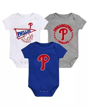 Комплект из 3 боди для мальчиков и девочек Royal, White и Heather Grey Philadelphia Phillies Biggest Little Fan Outerstuff, синий