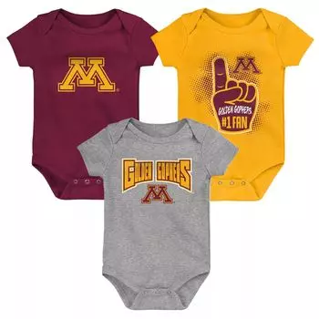 Комплект из 3 боди для младенцев бордово-золотого/серого цвета Minnesota Golden Gophers Game On Outerstuff