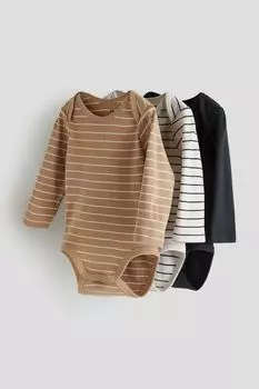 Комплект из 3 боди с длинными рукавами H&M, бежевый