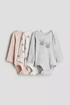 Комплект из 3 боди с длинными рукавами H&M, серый