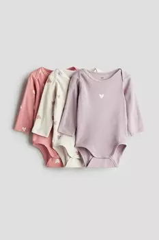 Комплект из 3 боди с длинными рукавами H&M, розовый