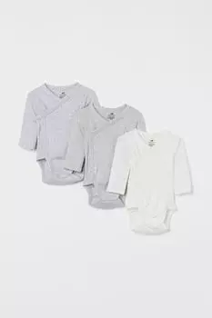 Комплект из 3 боди с длинными рукавами H&amp;M, белые/серые полосы