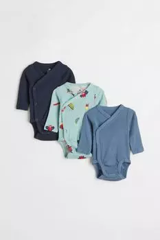 Комплект из 3 боди с длинными рукавами H&M, бирюза/насекомые