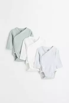 Комплект из 3 боди с длинными рукавами H&amp;M, бирюзовый/белые полосы