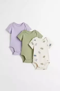 Комплект из 3 боди с короткими рукавами H&amp;M, зеленый хаки/носороги