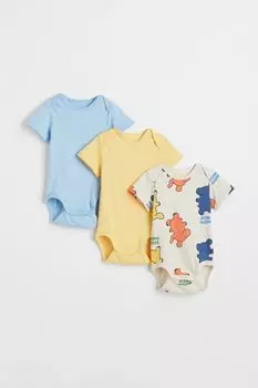 Комплект из 3 боди с короткими рукавами H&amp;M, желтый/слоны