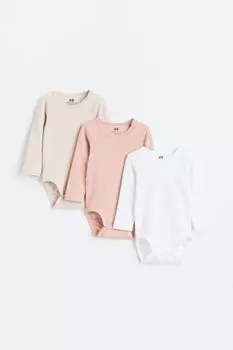 Комплект из 3 боди в рубчик H&amp;M, розовый/белый