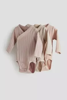 Комплект из 3 боди в рубчик с запахом H&M, розовый